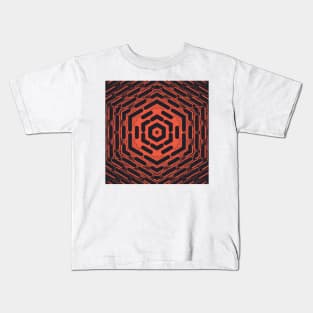 vivid orange gold and black kaleidoscopic hexagonal design Kids T-Shirt